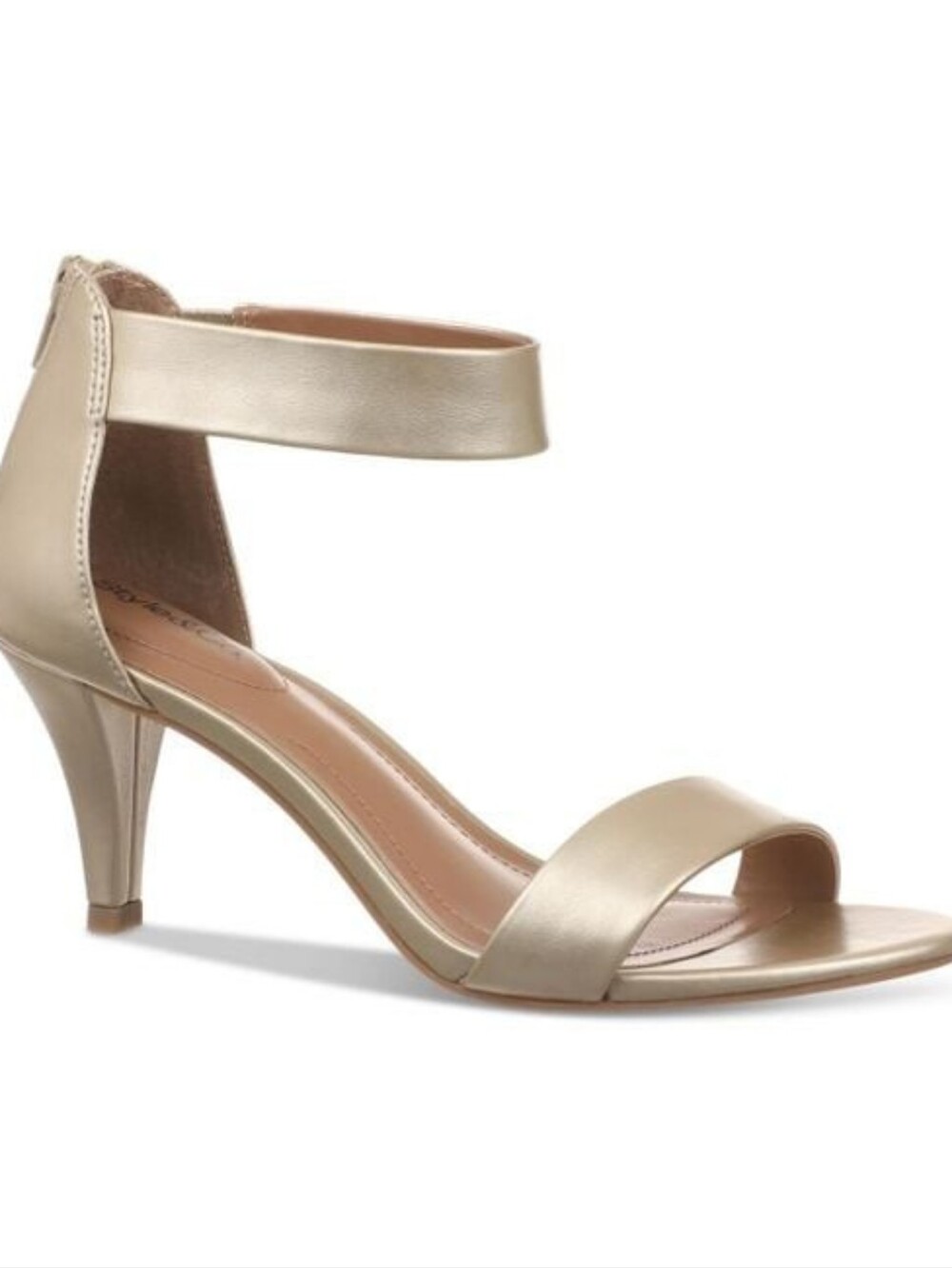 Style & Co. Metallic Champagne Ankle-Strap Mid Heels